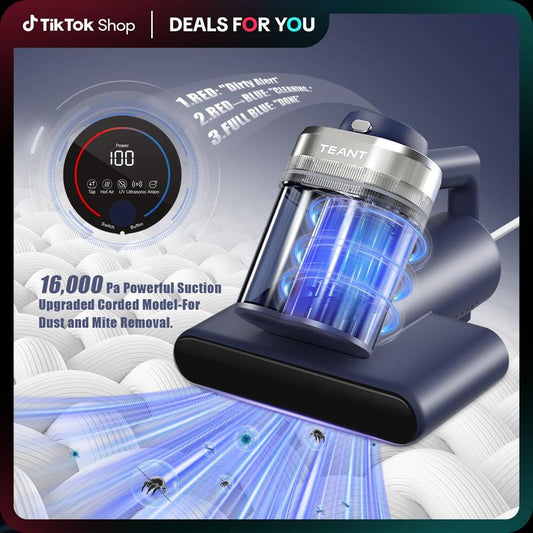 Mattress Vacuum Cleaner for Dust Mites Removal, Bed Vacuum with UV-C Light & 149℉ Hot Air &  Aroma Tablet & LED Display, 600W&16Kpa Powerful Suction Double-Cup Handheld Vacuum Cleaner With HEPA Filter for Bed Couch Sofa Carpet, Deep Cleaning Machine